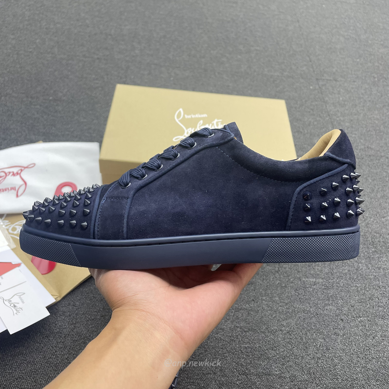 Christian Louboutin Rivet Shoe Blue Suede Calf (6) - newkick.app