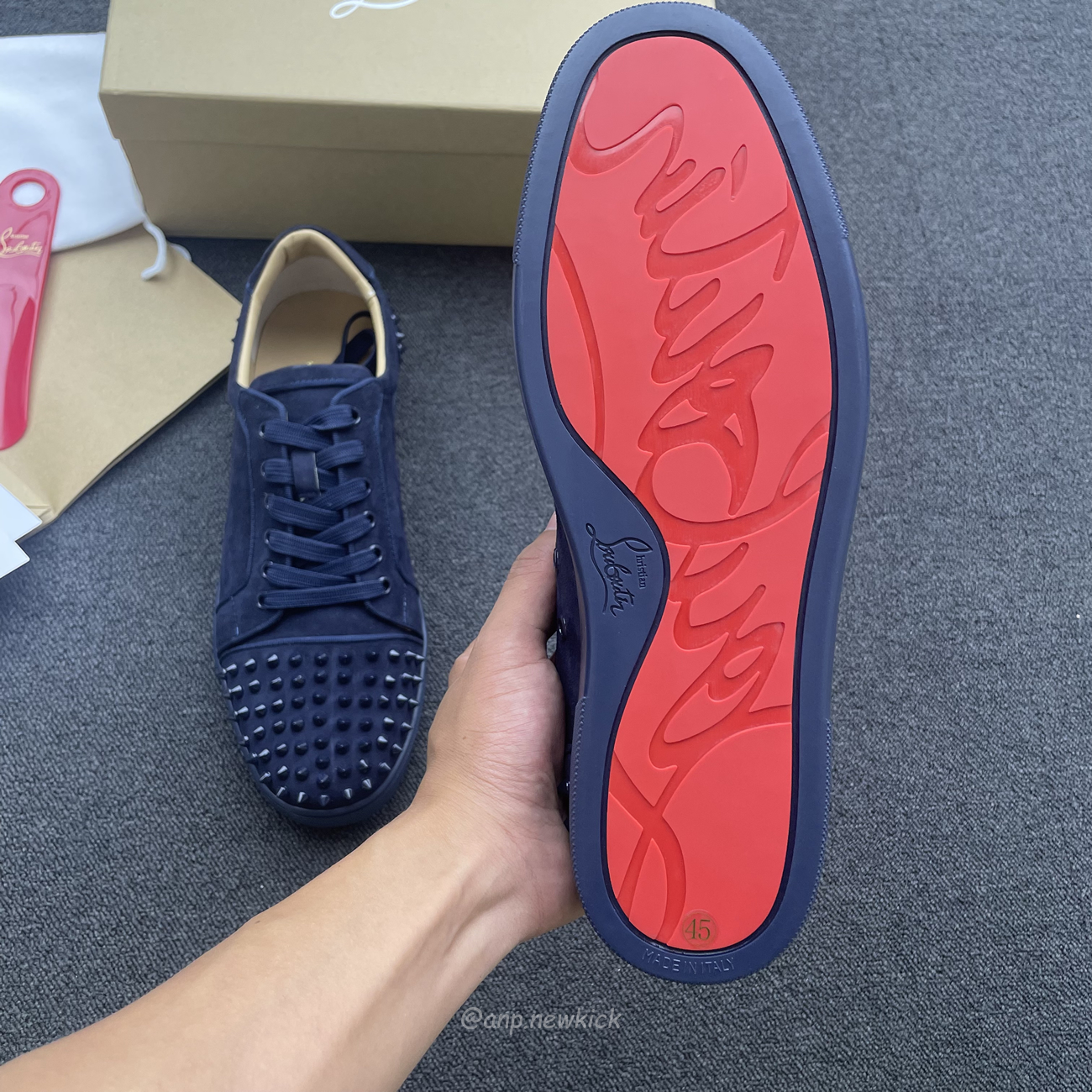 Christian Louboutin Rivet Shoe Blue Suede Calf (7) - newkick.app