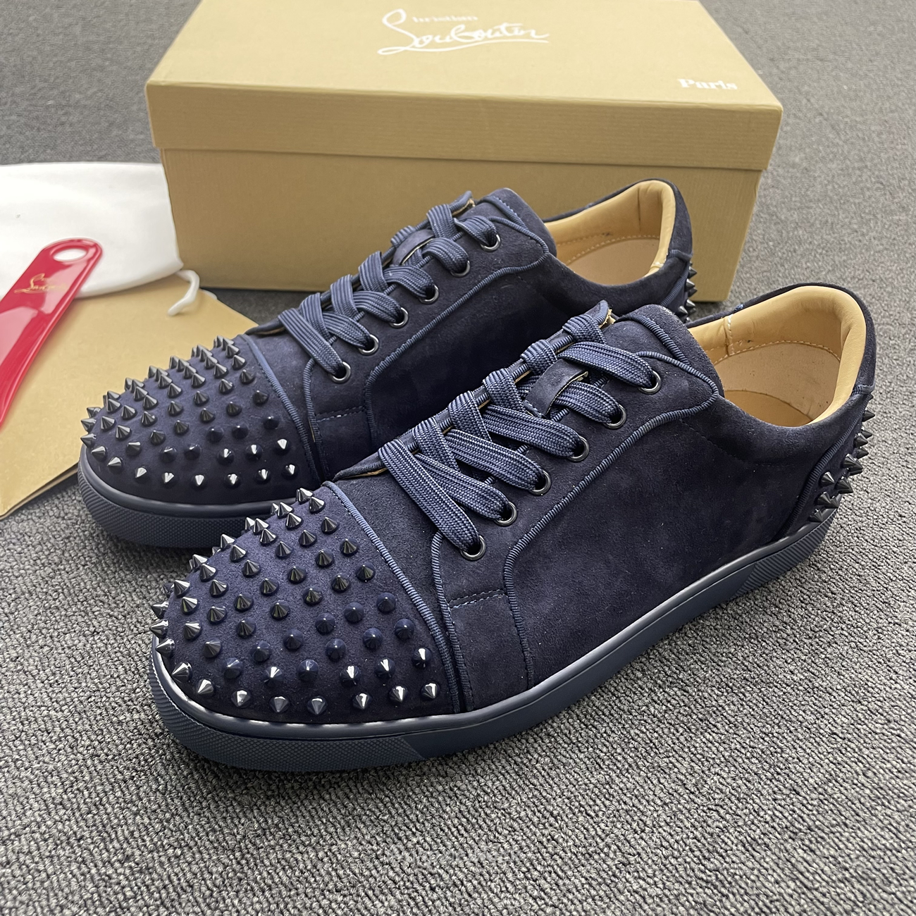 Christian Louboutin Rivet Shoe Blue Suede Calf (9) - newkick.app