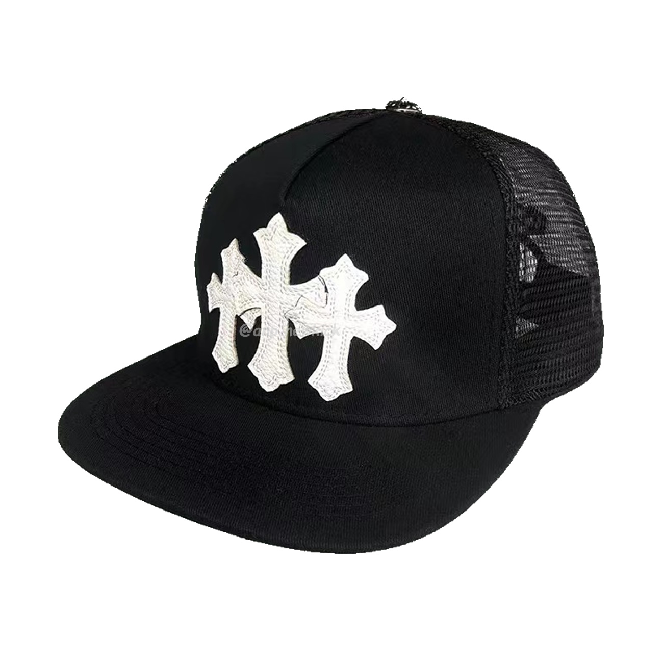 Chrome Hearts Tri Cross Black White Red Trucker Hat (2) - newkick.app