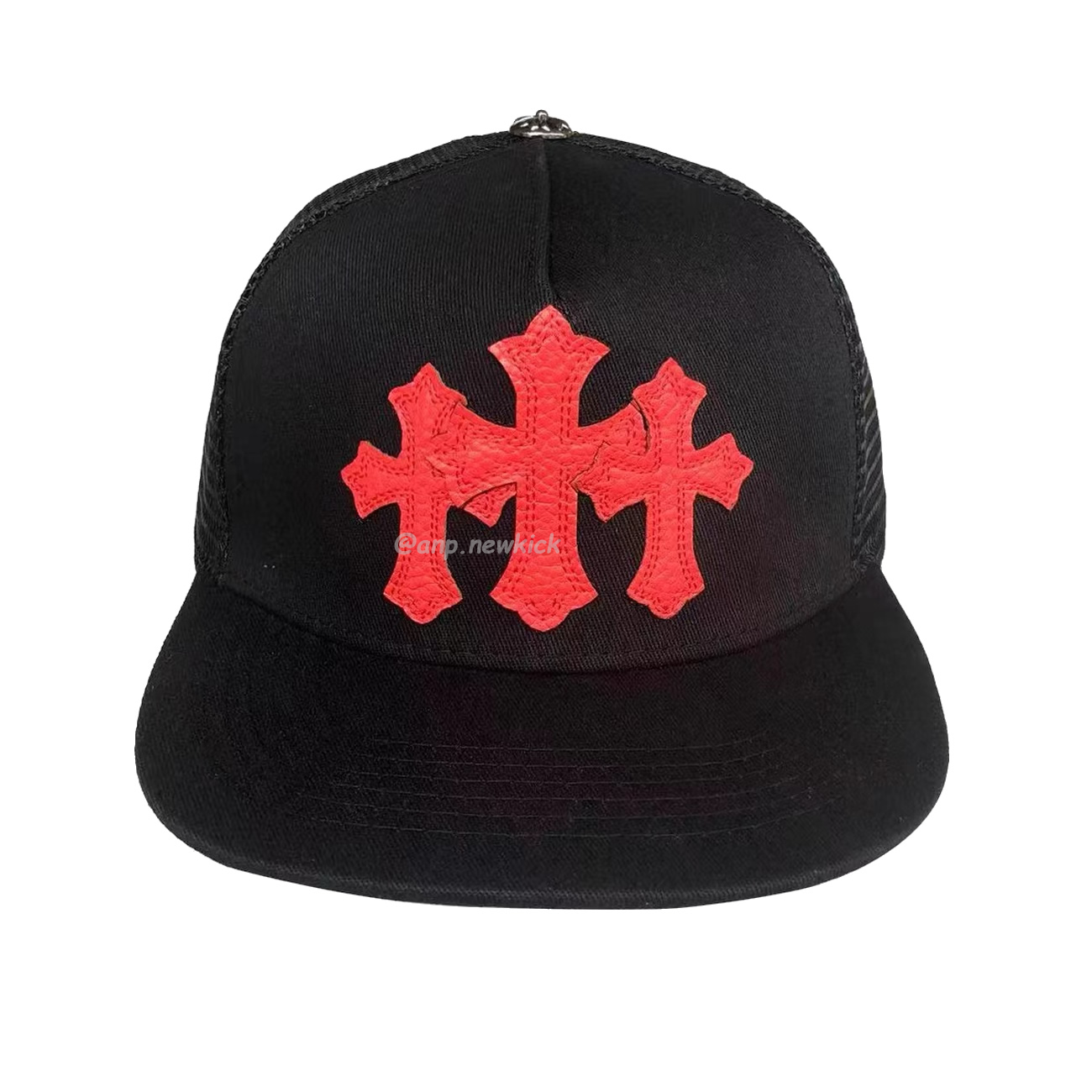 Chrome Hearts Tri Cross Black White Red Trucker Hat (3) - newkick.app