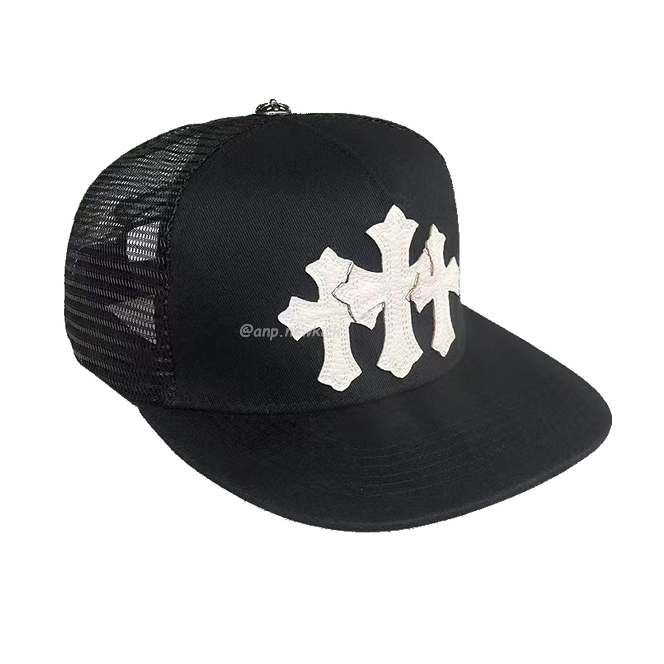 Chrome Hearts Tri Cross Black White Red Trucker Hat (7) - newkick.app