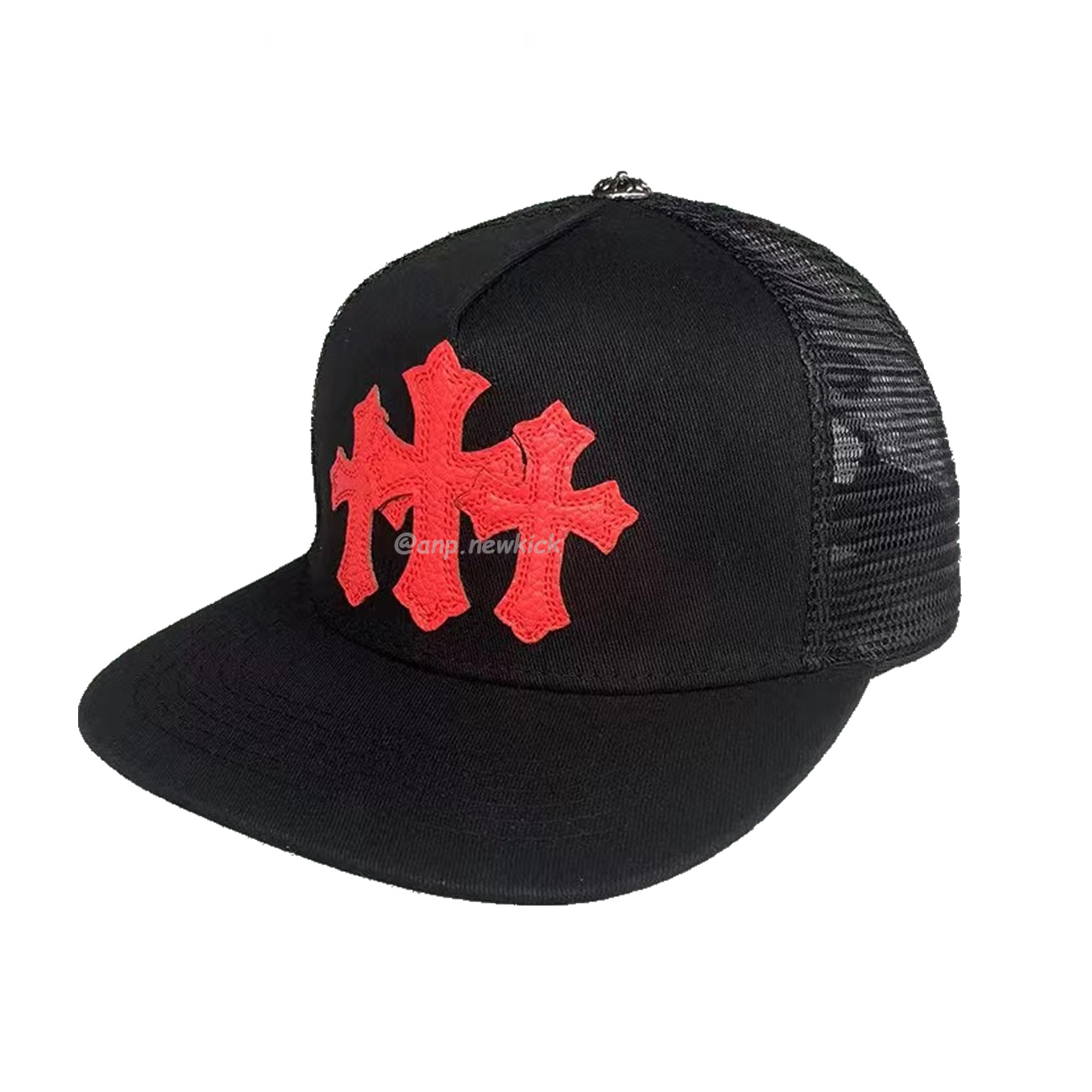 Chrome Hearts Tri Cross Black White Red Trucker Hat (8) - newkick.app