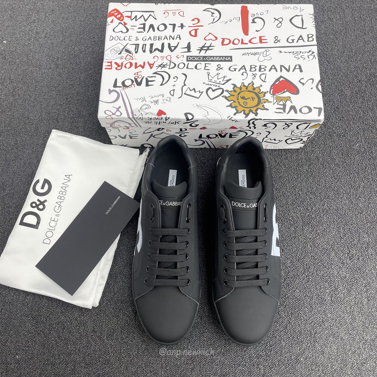 Dolce Gabbana Dg Logo Print Portofino Napa Calf Leather Sneakers (21) - newkick.app