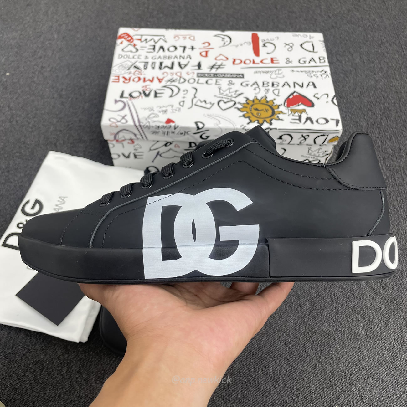 Dolce Gabbana Dg Logo Print Portofino Napa Calf Leather Sneakers (22) - newkick.app