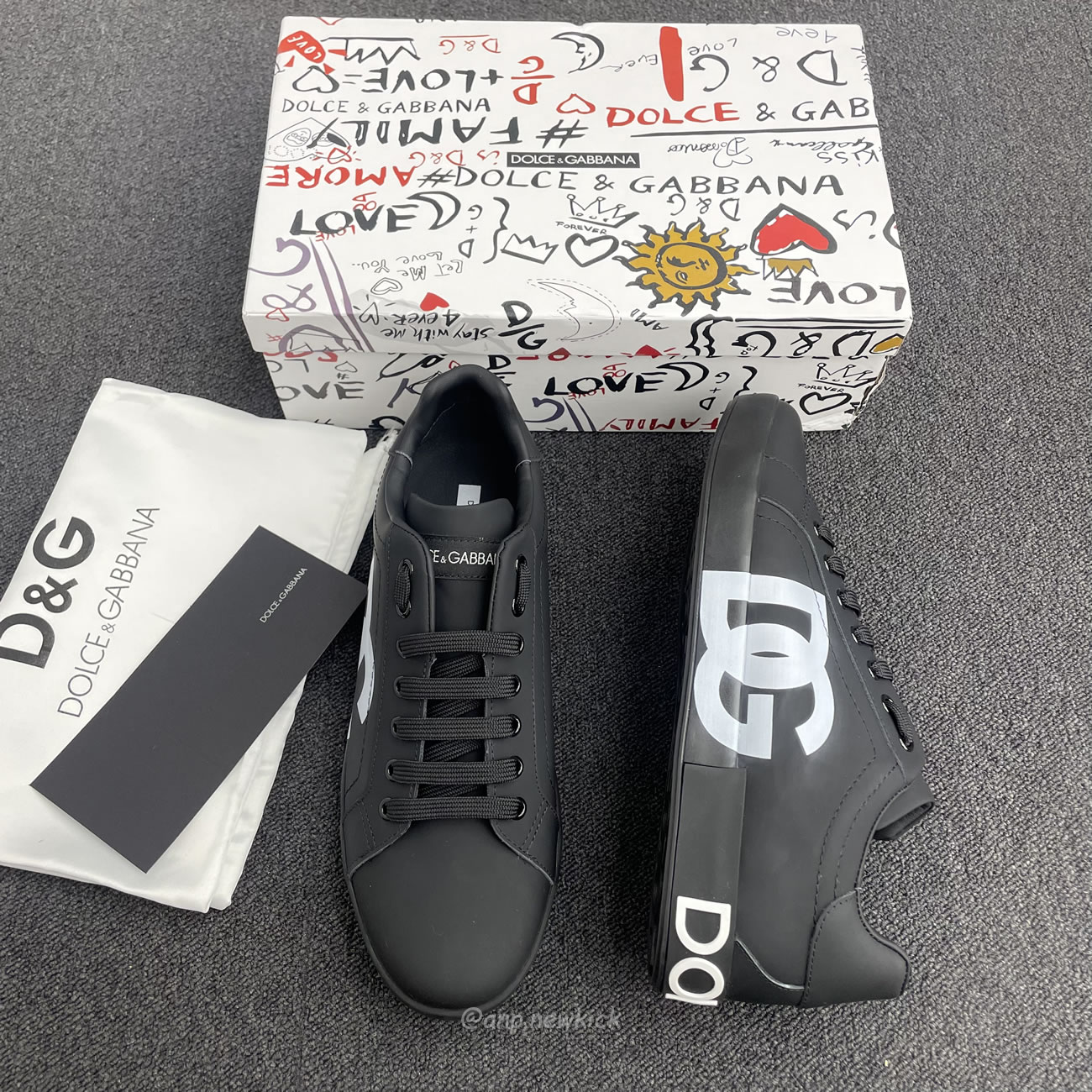 Dolce Gabbana Dg Logo Print Portofino Napa Calf Leather Sneakers (25) - newkick.app