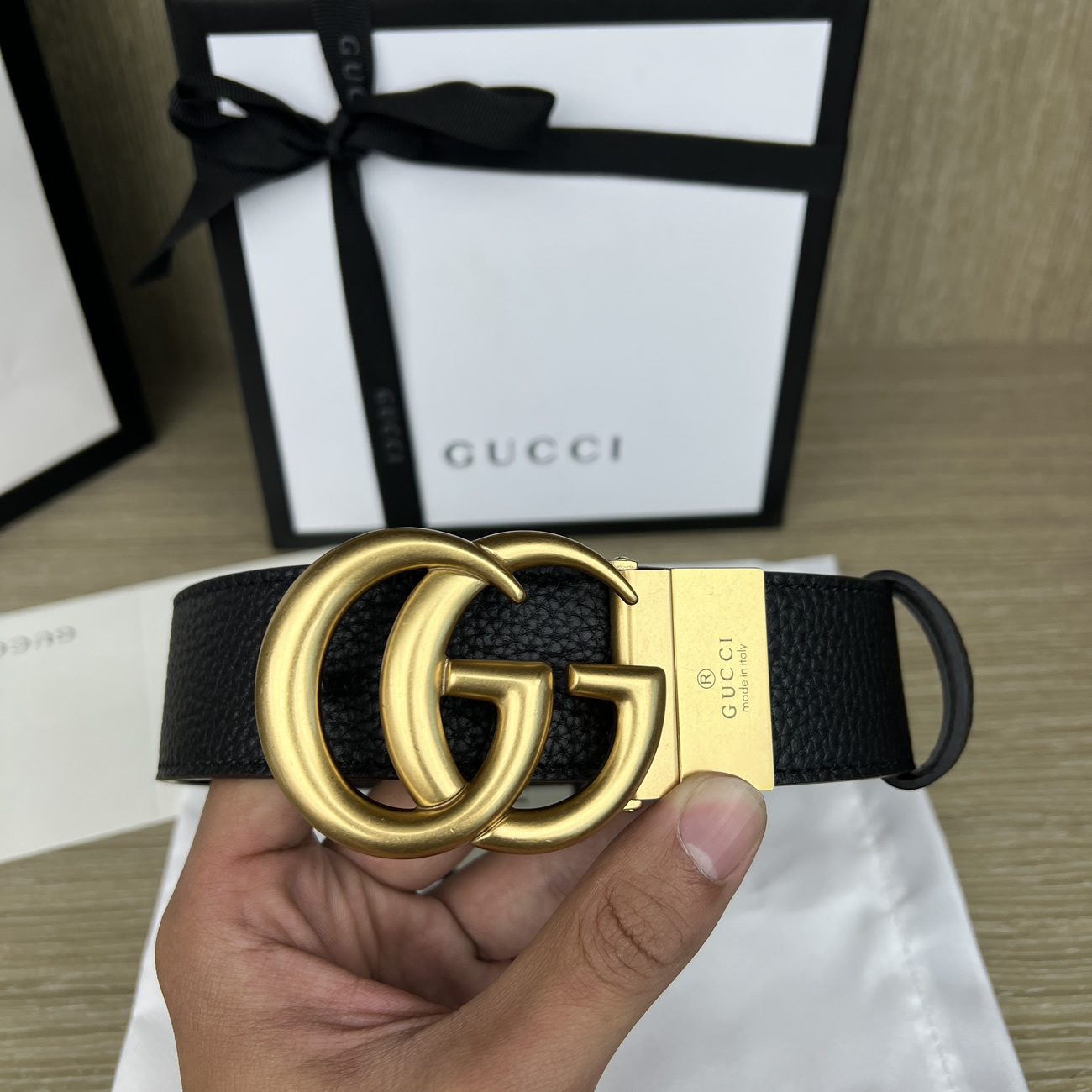 Gucci Double G Logo Full Grain Reversible Belt Leather Black Brown (11) - newkick.app