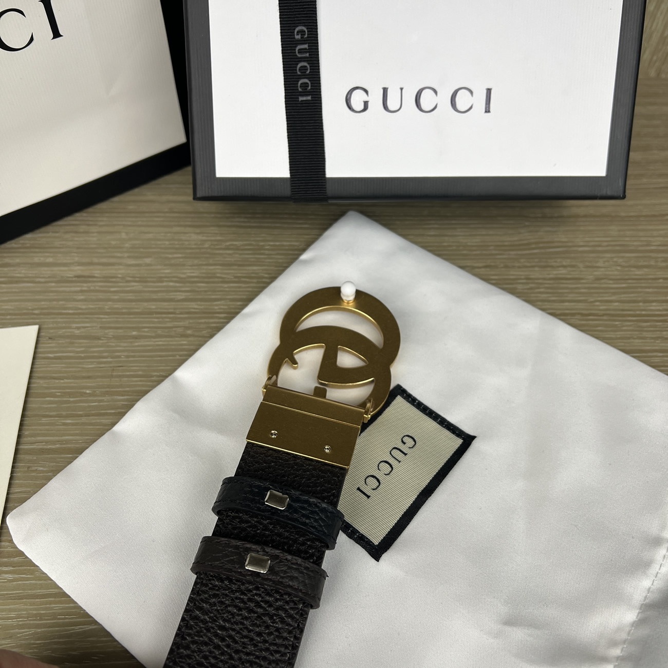 Gucci Double G Logo Full Grain Reversible Belt Leather Black Brown (12) - newkick.app