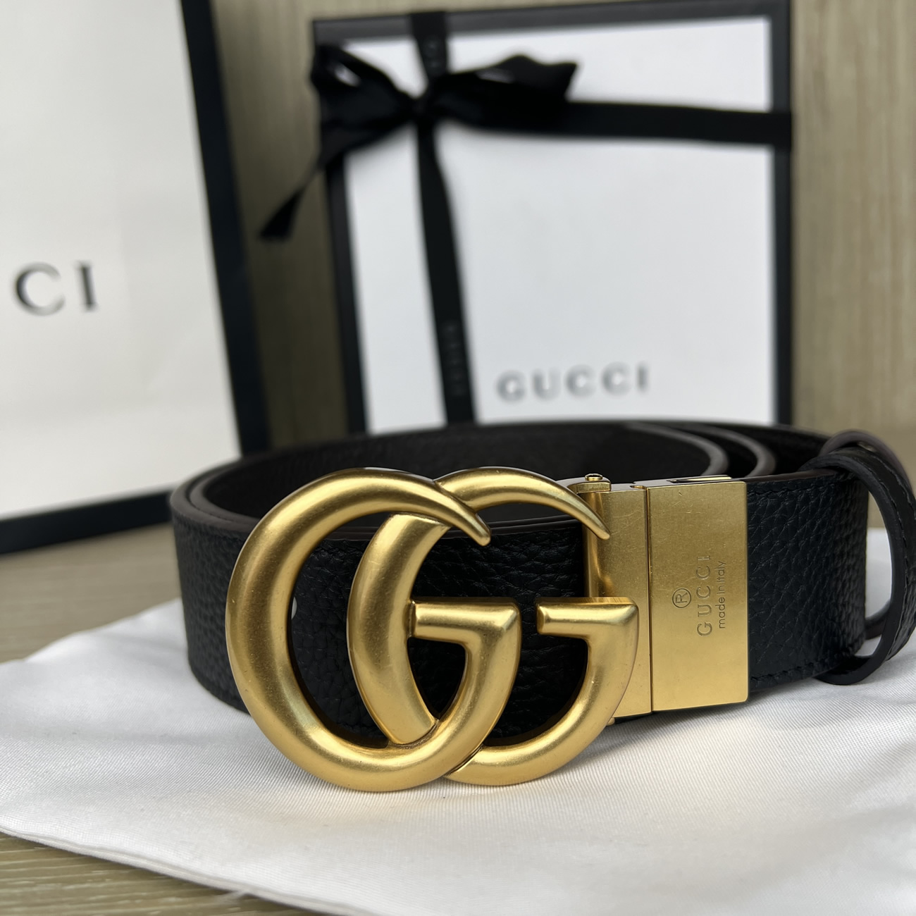 Gucci Double G Logo Full Grain Reversible Belt Leather Black Brown (6) - newkick.app