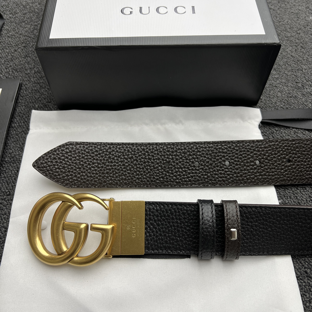 Gucci Double G Logo Full Grain Reversible Belt Leather Black Brown (8) - newkick.app