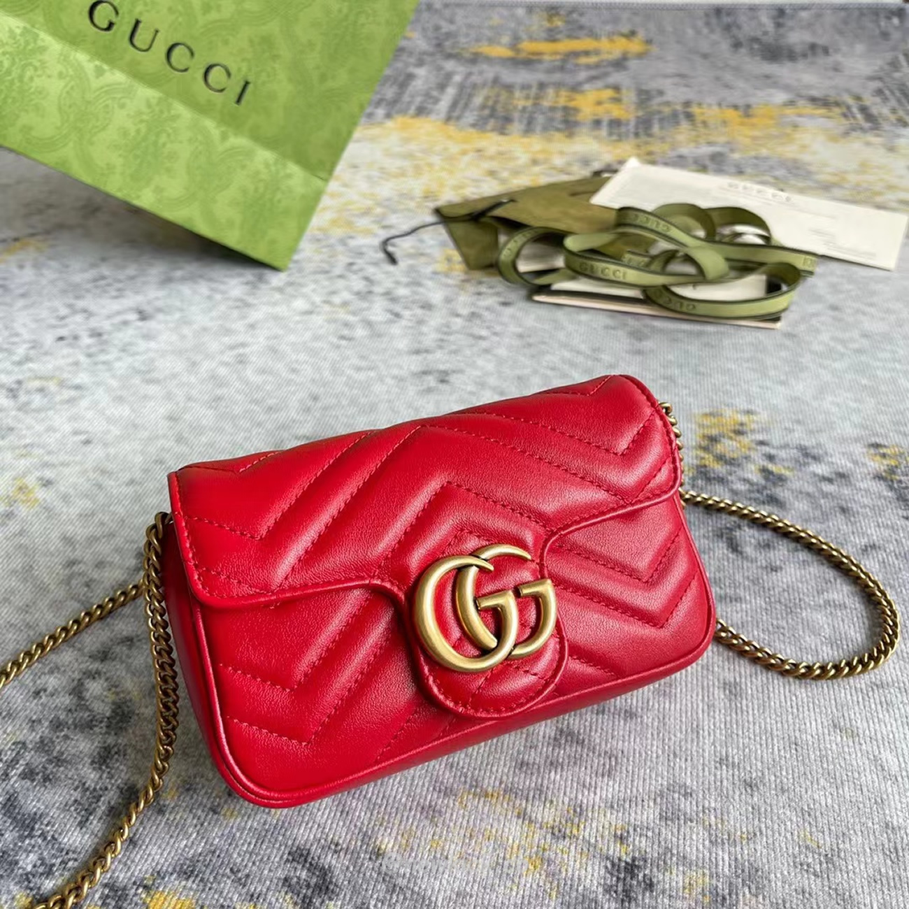 Gucci Gg Marmont Matelasse Super Mini Bag Red (8) - newkick.app