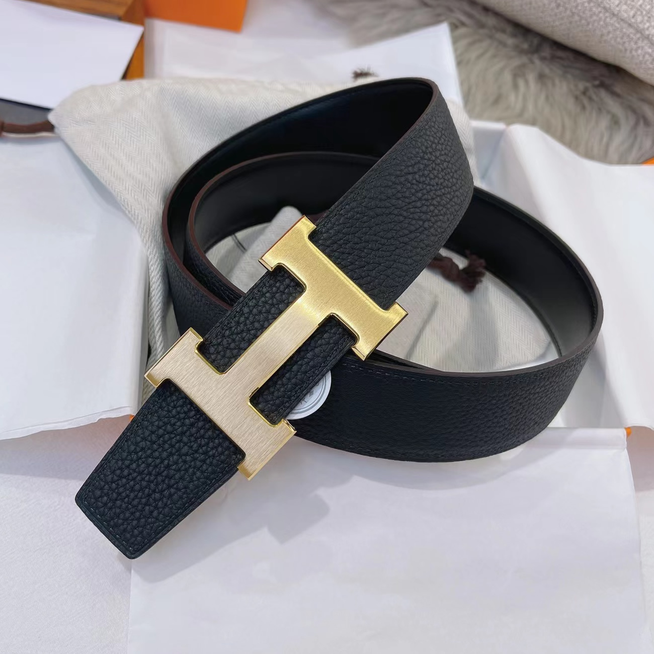 Hermes Full Grain Reversible Belt Leather Black (11) - newkick.app