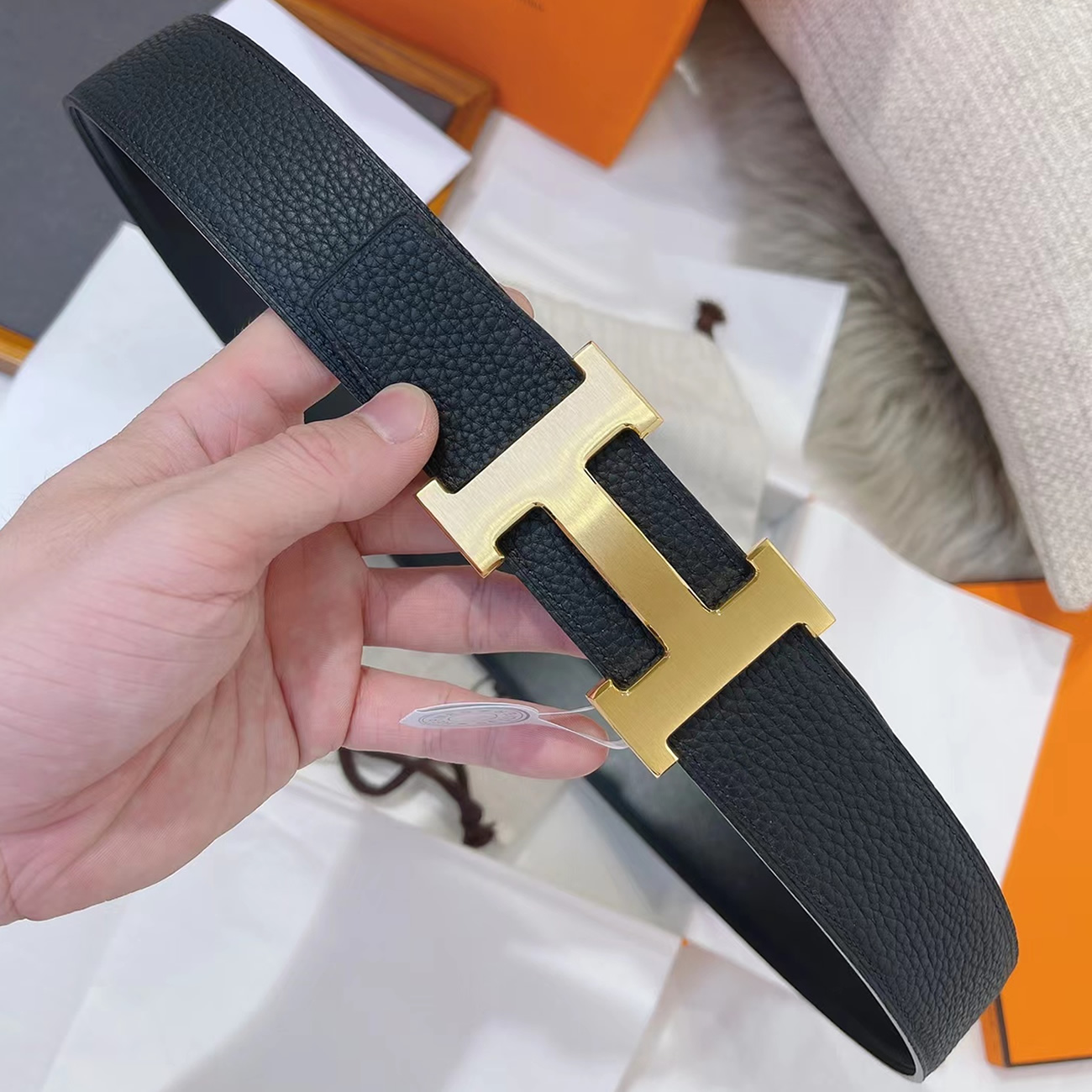 Hermes Full Grain Reversible Belt Leather Black (3) - newkick.app