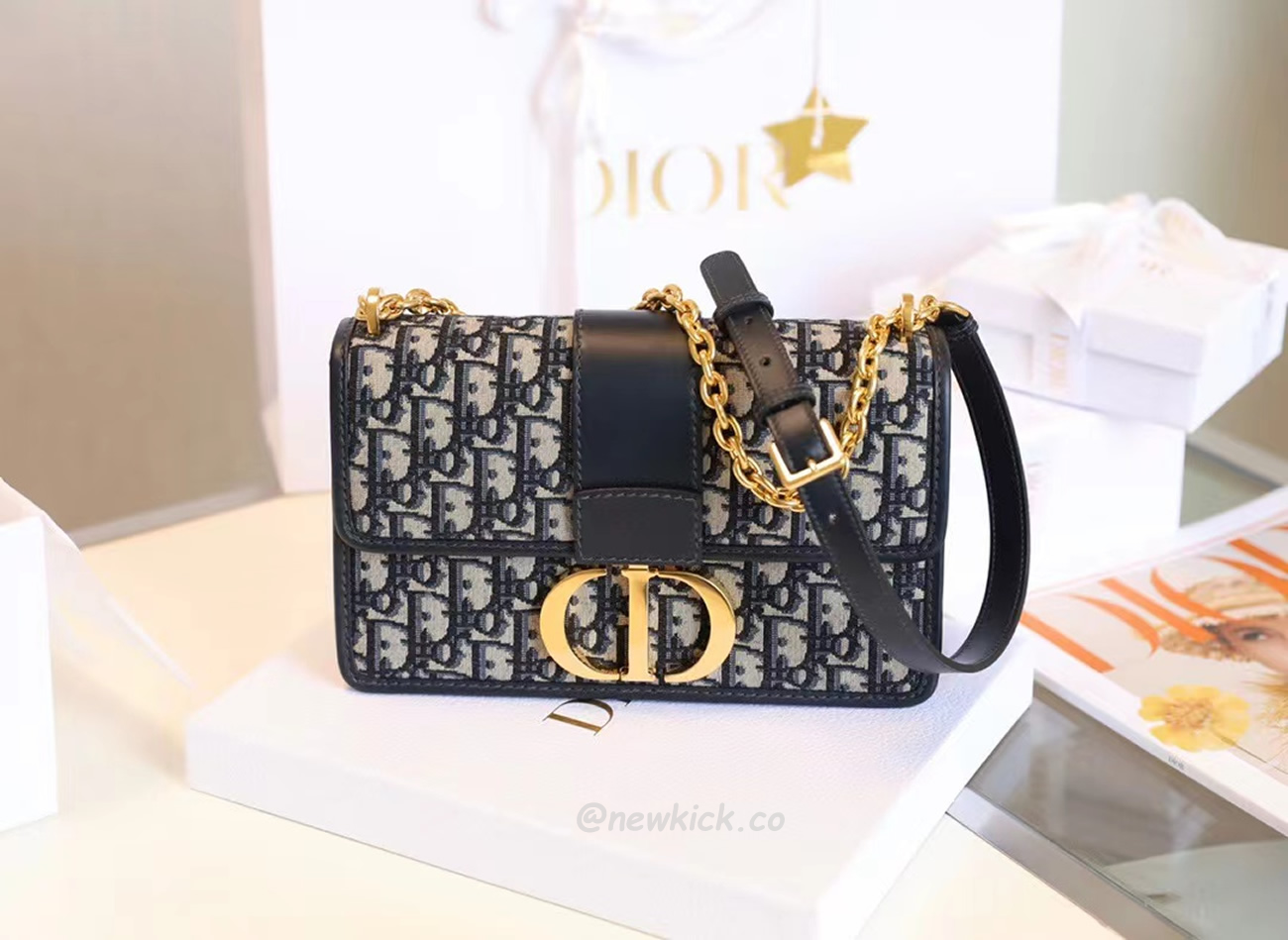 Dior 30 Montaigne Chain Bag Blue Dior Oblique Jacquard M9208utzq M928 (17) - newkick.app