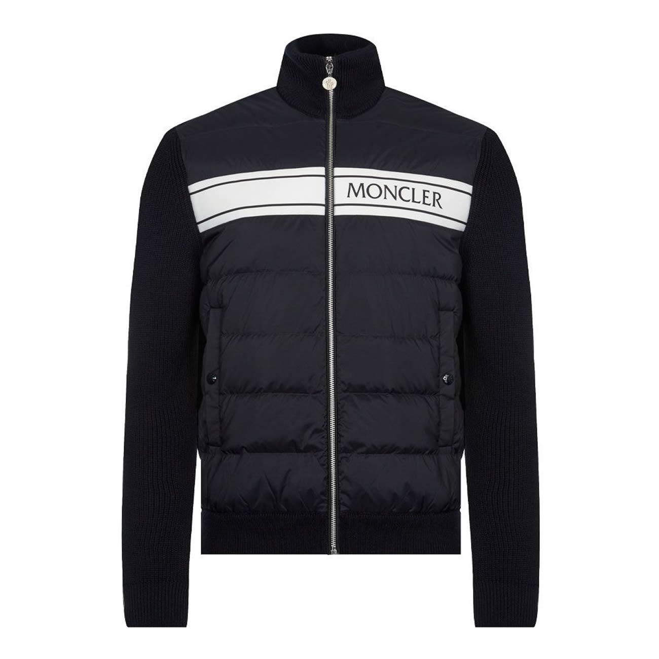 Moncler Neck Padded Shell And Virgin Wool Navy Jacket (1) - newkick.app