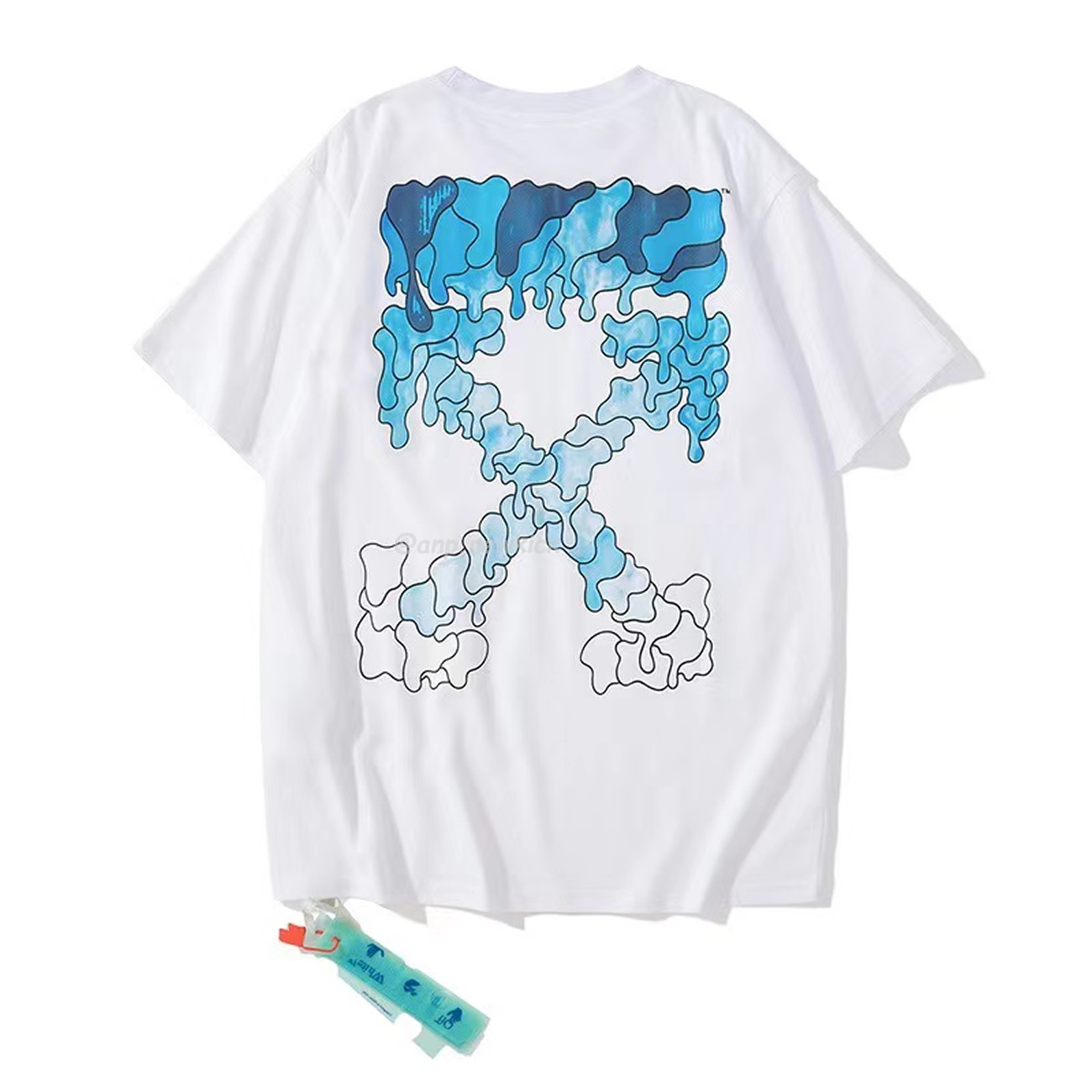 Off White White Black Blue Arrow Print Slim T Shirt (4) - newkick.app