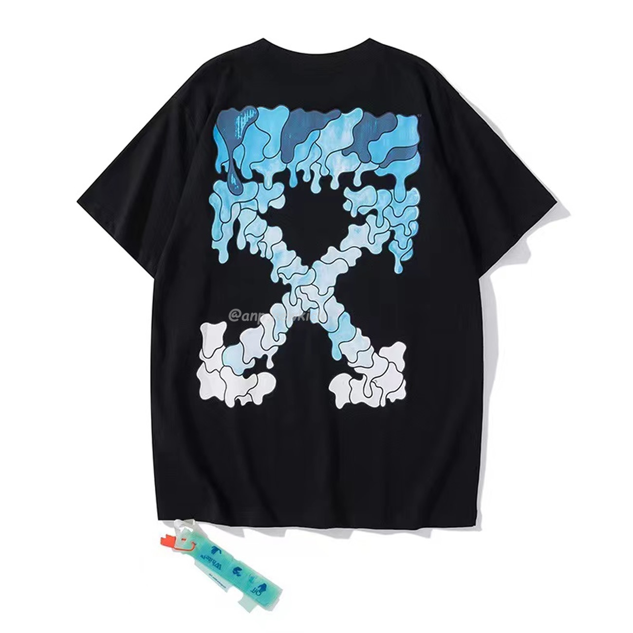 Off White White Black Blue Arrow Print Slim T Shirt (5) - newkick.app