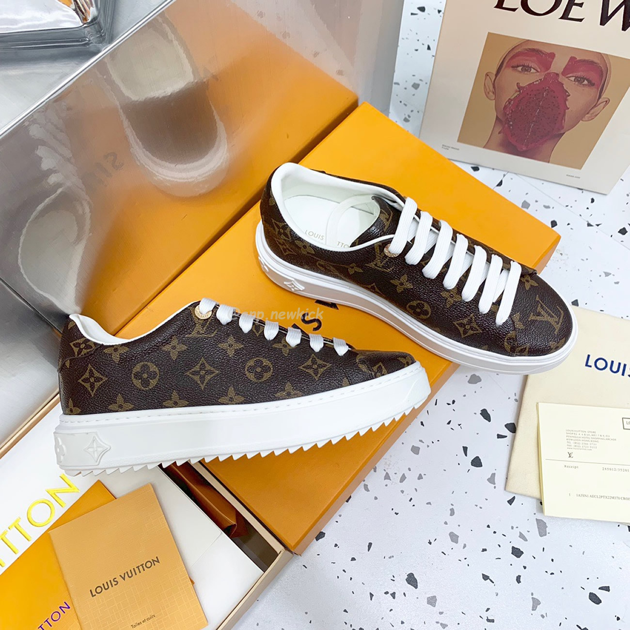 Louis Vuitton Time Out Monogram Leather Cacao Brown White Womens 1a8fjr (9) - newkick.app