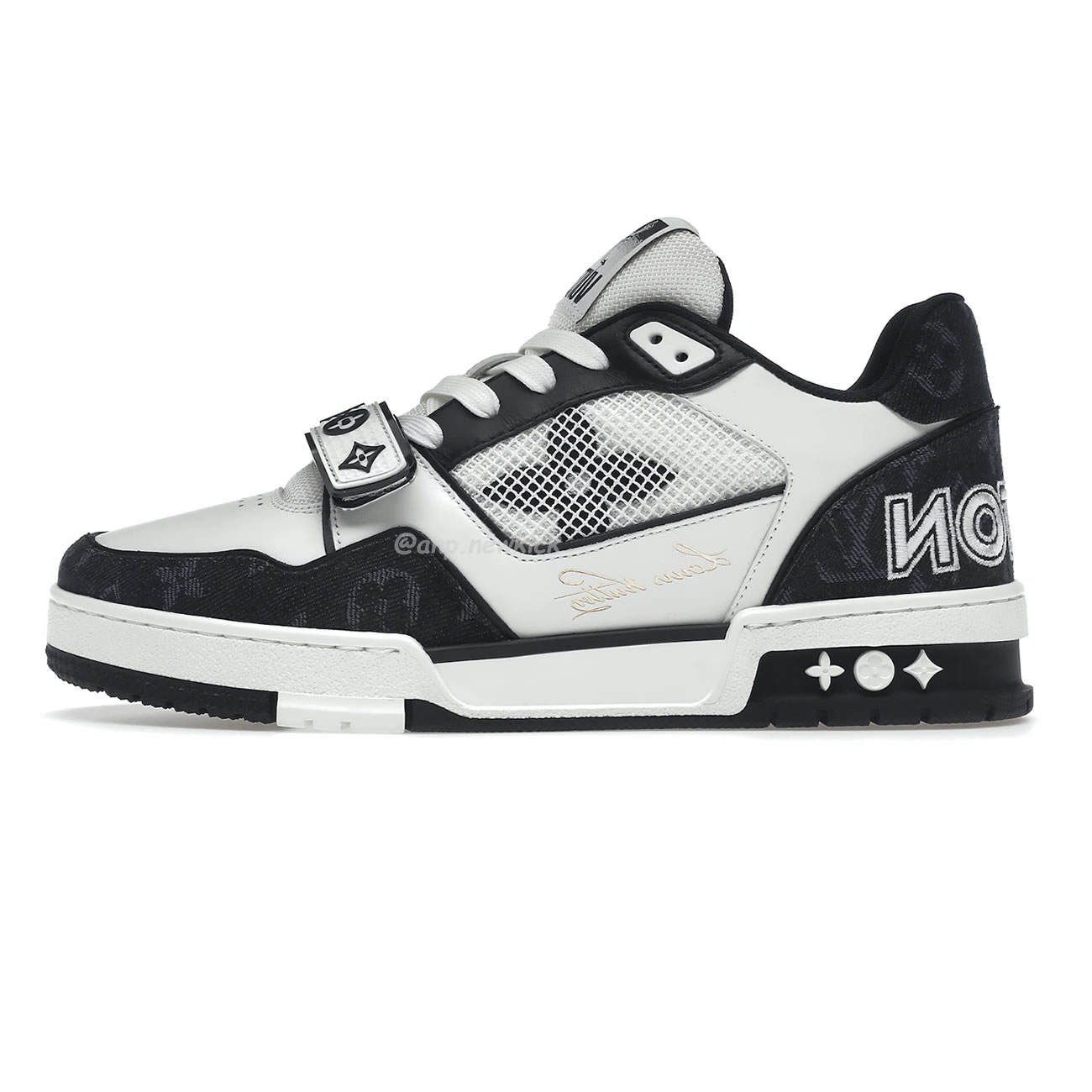 Louis Vuitton Lv Trainer Velcro Strap Monogram Denim Black White 1a9zau (1) - newkick.app