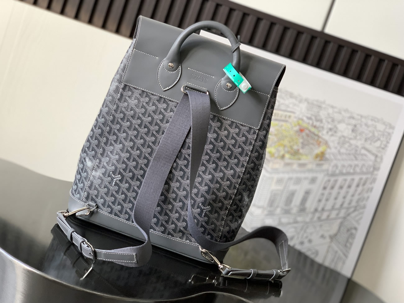 Goyard Artois Alpin Medium Backpack Blacknatural Black Grey Navy Green (5) - newkick.app