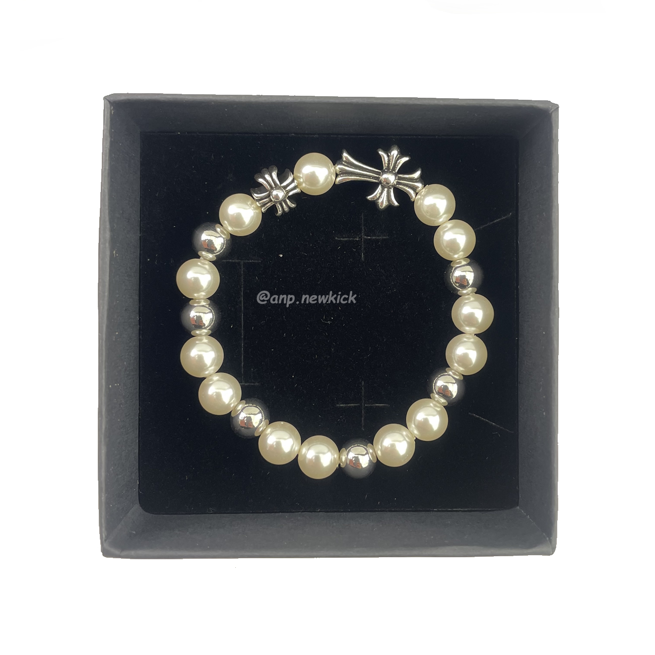 Chrome Hearts Pearl Silver Cross Flower Letter Ball Bracelet (4) - newkick.app