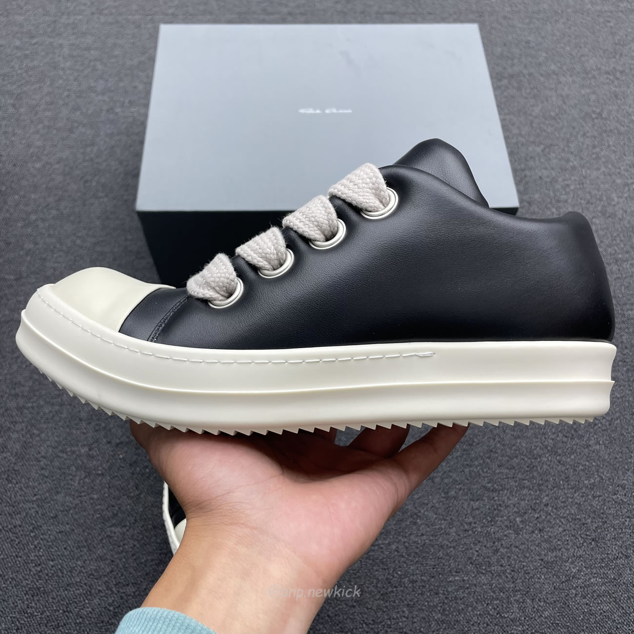 Rick Owens Jumbo Lace Padded Sneaks Low Black Acid Milk Ru02c7893 (7) - newkick.app