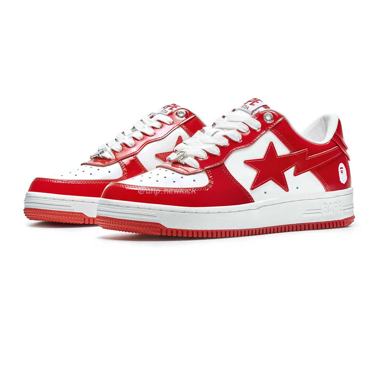 A Bathing Ape Bape Sta Patent Leather White Red 1i70 291 021 (4) - newkick.app