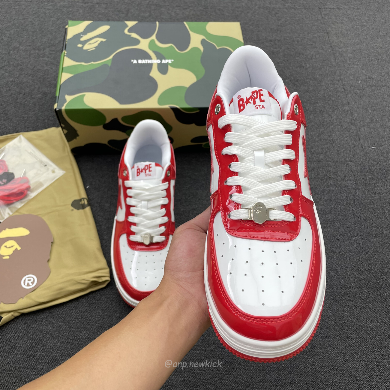 A Bathing Ape Bape Sta Patent Leather White Red 1i70 291 021 (5) - newkick.app