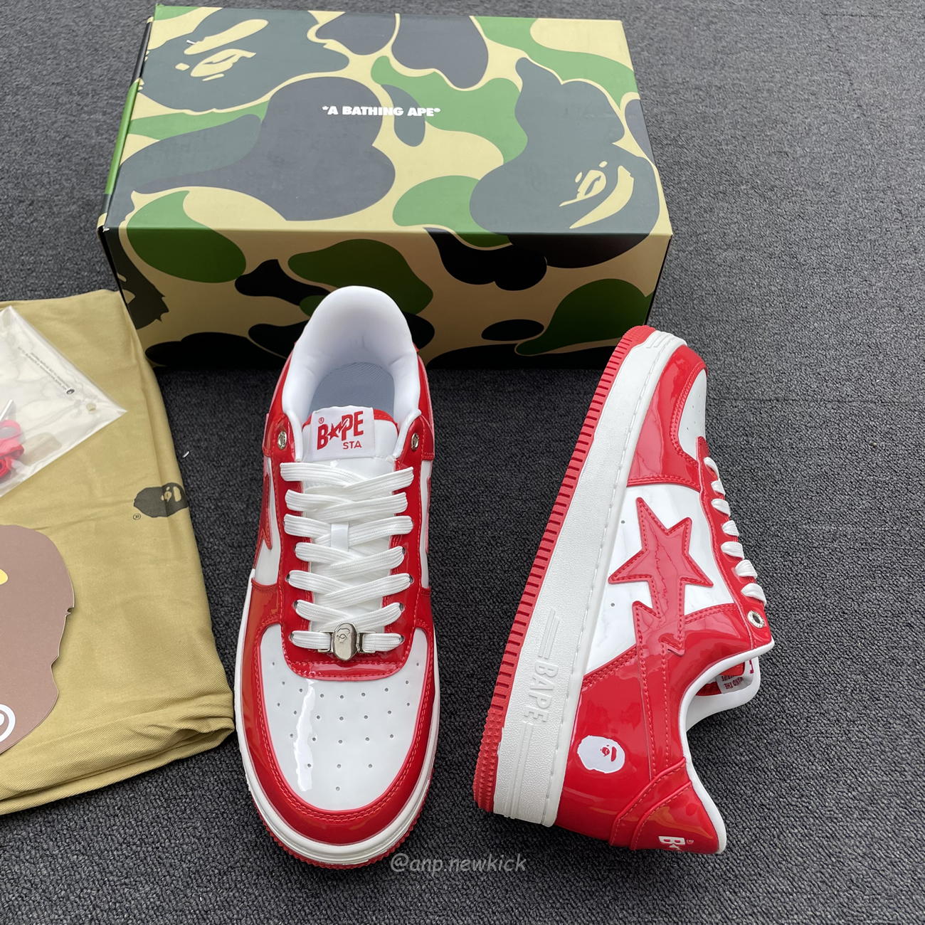 A Bathing Ape Bape Sta Patent Leather White Red 1i70 291 021 (7) - newkick.app