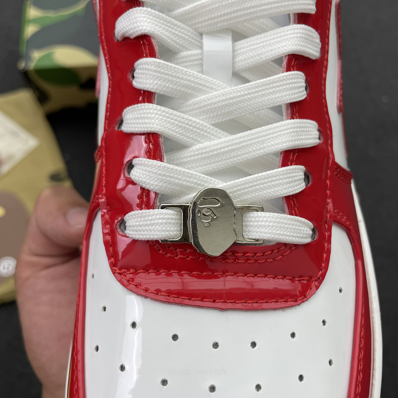 A Bathing Ape Bape Sta Patent Leather White Red 1i70 291 021 (8) - newkick.app