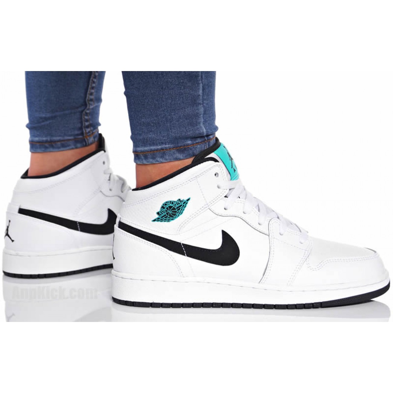 Air Jordan 1 Mid GS Womens "Hyper Jade" AJ1 Black/White/Green 554725-122