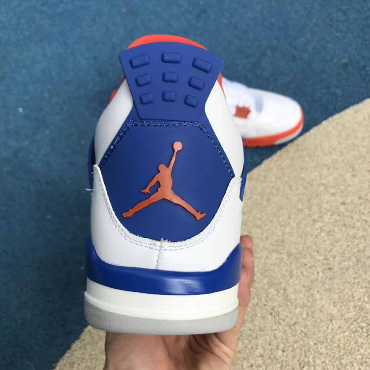 Air Jordan 4 Retro "White/Royal/Orange" Custom Shoes 308497-171