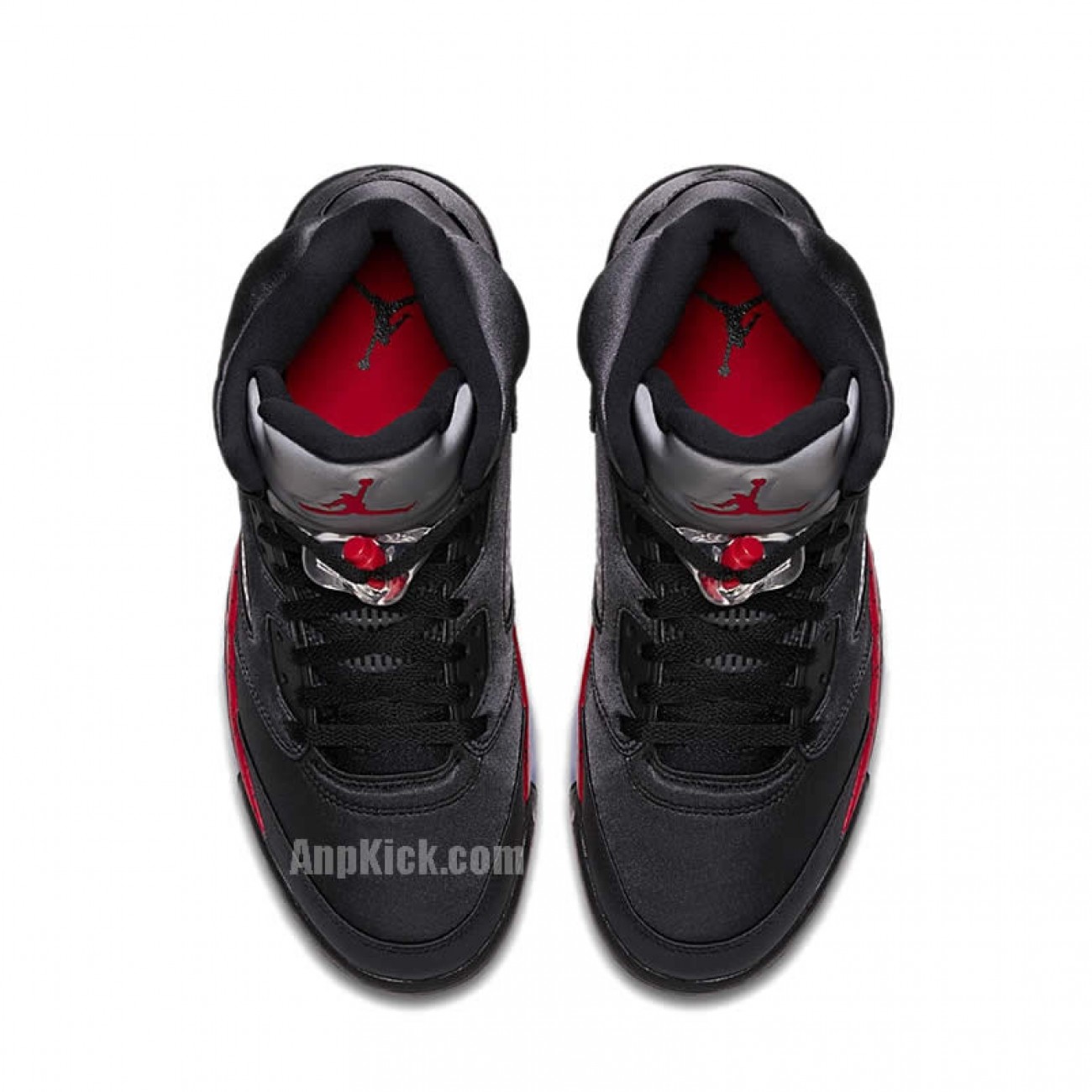 Air Jordan 5 "Satin Bred" Black/University Red On Feet Outfit 136027-006