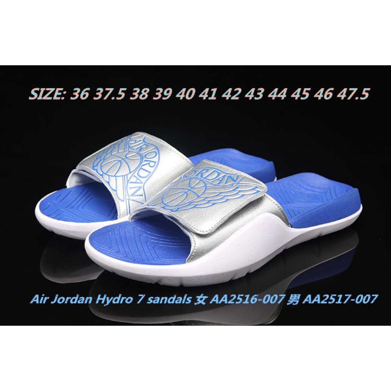 Air Jordan Hydro 7 Sandals Slippers White Blue Wmns AA2516-007 Mens AA2517-007