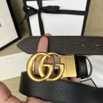 GUCCI Double G Logo Full Grain Reversible 95CM-125CM Belt Leather Black Brown