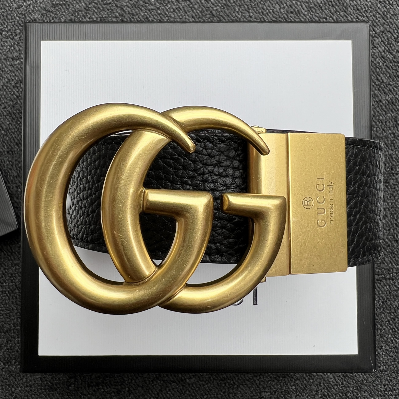 GUCCI Double G Logo Full Grain Reversible 95CM-125CM Belt Leather Black Brown