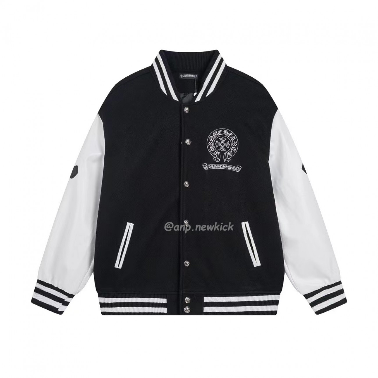 Chrome hearts patchwork baseball cross jacket black white