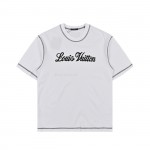 Louis Vuitton 24ss Stitching cursive embroidery letters, short sleeves T-shirt