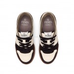 FENDI Match Cream Black White Suede and Leather Low Top Sneakers