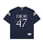 DIOR Wide body bamboo pure cotton plain weave fabric T-shirt White Navy