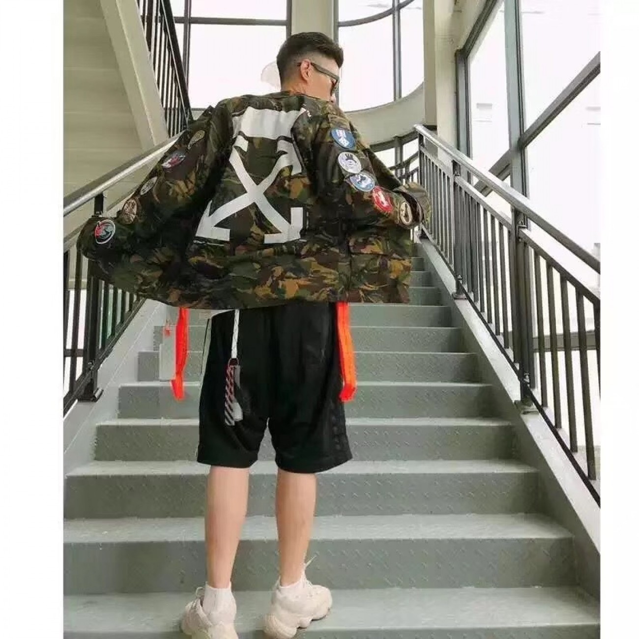 Off-white C O VIRGIL abloh 18SS Badge Ribbon Arrow Camo Armbands Jacket