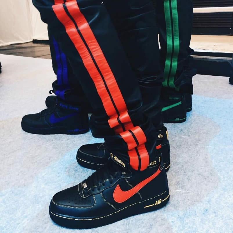 Vlone x Nike Air Force 1 High 'Paris' Sport Red / Black On Feet 773255-906765