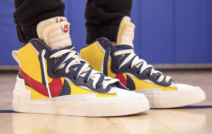 Sacai Nike Blazer Mid On Feet Navy Blue Bv0072 001 Yellow Bv0072 700 (1) - newkick.app